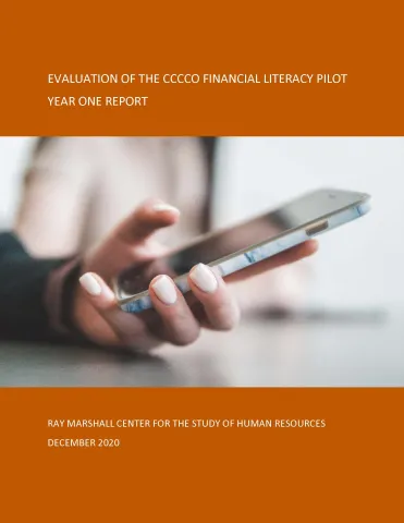 This is the report cover for Evaluation of the CCCCO Financial Literacy Pilot: Year One Annual Report.