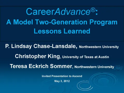 This is the first presentation slide for CareerAdvance ®: A Model Two-Generation Program Lessons Learned.