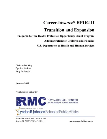 This is the report cover to CareerAdvance® HPOG II Transition and Expansion.