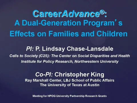 This is the first presentation slide for CareerAdvance: A Dual-Generation Program’s Effects on Families and Children.