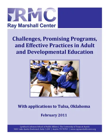 This is the report cover for Challenges, Promising Programs, and Effective Practices in Adult and Developmental Education.