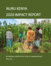 Nuru Kenya 2020 Impact Report cover This is the report cover for Nuru Kenya 2020 Impact Report. It shows local women watching a demonstration in the field of a corn.
