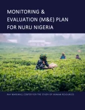Monitoring & Evaluation (M&E) Plan for Nuru Nigeria This is the report cover for Monitoring & Evaluation (M&E) Plan for Nuru Nigeria. It shows a female Nigerian farm worker in the fields of an unknown crop.