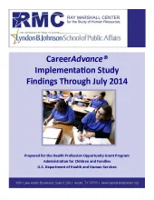 This is the report cover to CareerAdvance® Implementation Study Findings Through July 2014.