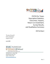 This is the report cover to PATHS for Texas: Descriptive Statistics, Outcomes, Impacts, Return on Investment, Survey Results, and Qualitative Summary 2025 Final Report.