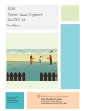 This is the cover for the 2025 Texas Child Support Guidelines Final Report.  It depicts a family flying kites with the string making a heart shape.