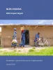 This is the report cover for Nuru Nigeria 2023 Impact Report. It shows two Nigerian women in local dress carrying sacks of unknown contents walking into a doorway of a building. There is a Nigerian man, also in local dress, putting a sack on the back rack of his bicycle.