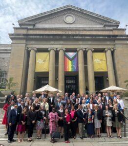 This is a picture of a bunch of attendees on the steps of a building in Washington, DC.