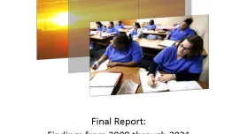 This is the report cover for CareerAdvance® Implementation Study Final Report: Findings from 2006 through FY 2021.  It shows students dressed in healthcare industry clothing in a classroom setting.