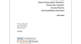 This is the report cover for PATHS for Texas: Interim Descriptive Statistics, Outcomes, Impacts, Survey Results, and Qualitative Summary 2024 Update.  It shows 
