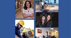 This is the report cover for Evaluation of Travis County Investments in Workforce Development 2023 Update.  It shows scenes of people in various stages of workforce development.