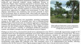 This is the first page of the Nuru Nigeria 2025 Baseline Report.  It depicts images of landscapes adjacent to a national park with livestock and a farm nearby.