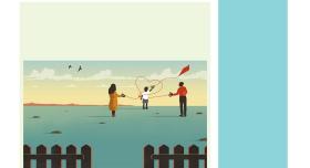 This is the cover for the 2025 Texas Child Support Guidelines Final Report.  It depicts a family flying kites with the string making a heart shape.