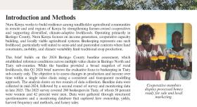 This image shows the first page of the Nuru Kenya 2026 Beekeeping report.  Aside from the text and graphics, there is a picture of a box containing a beehive hanging in a tree and two female cooperative members displaying processed honey ready for sale and local marketing.